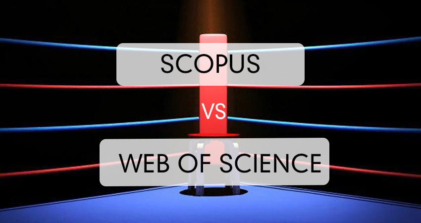 червоний куток боксерського рингу на якому напис: Scopus vs Web of Science