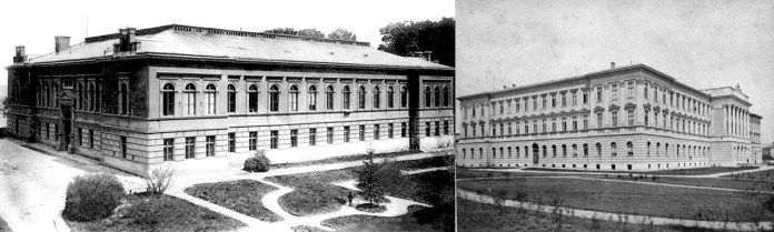 Хімічний корпус Львівської політехніки у ХІХ ст. (ліворуч) і головний корпус Львівської політехніки (близько 1880 р.)