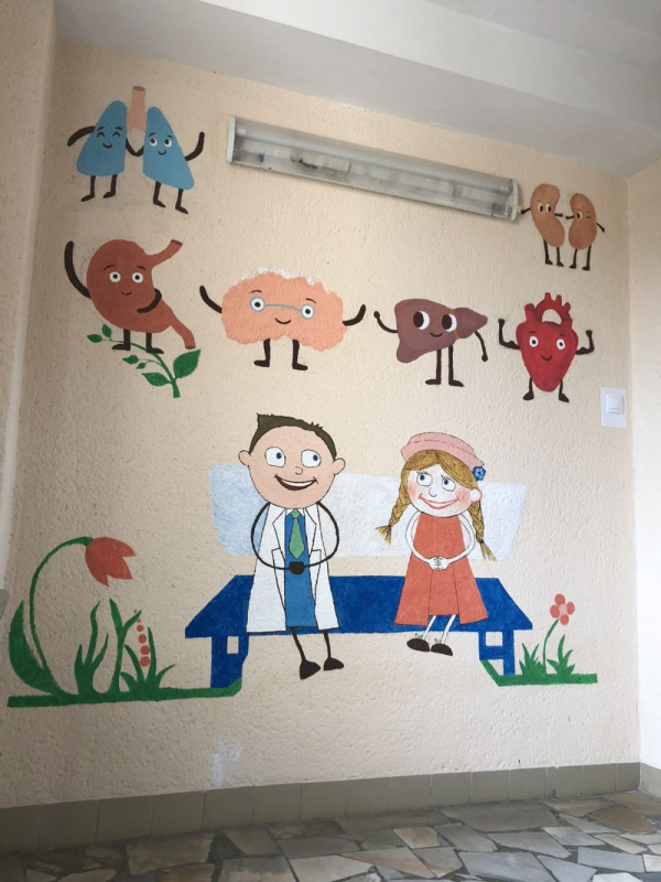Фрагмент декоративних тематичних розписів на стіні міської дитячої клінічної лікарні Львова