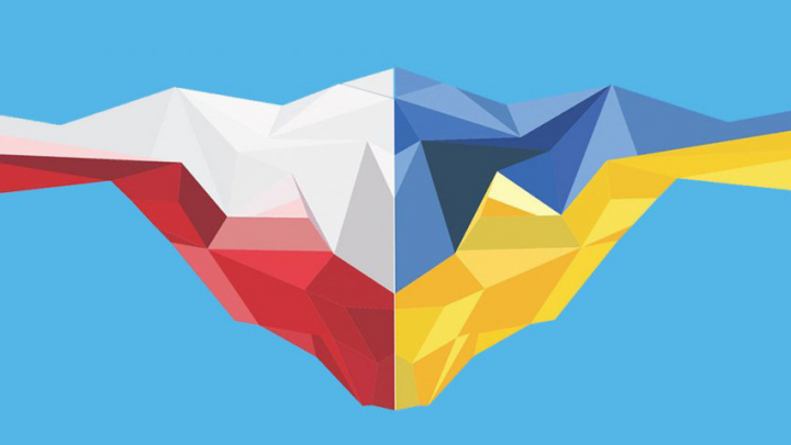 лого з конфігурації прапорів Польщі та України